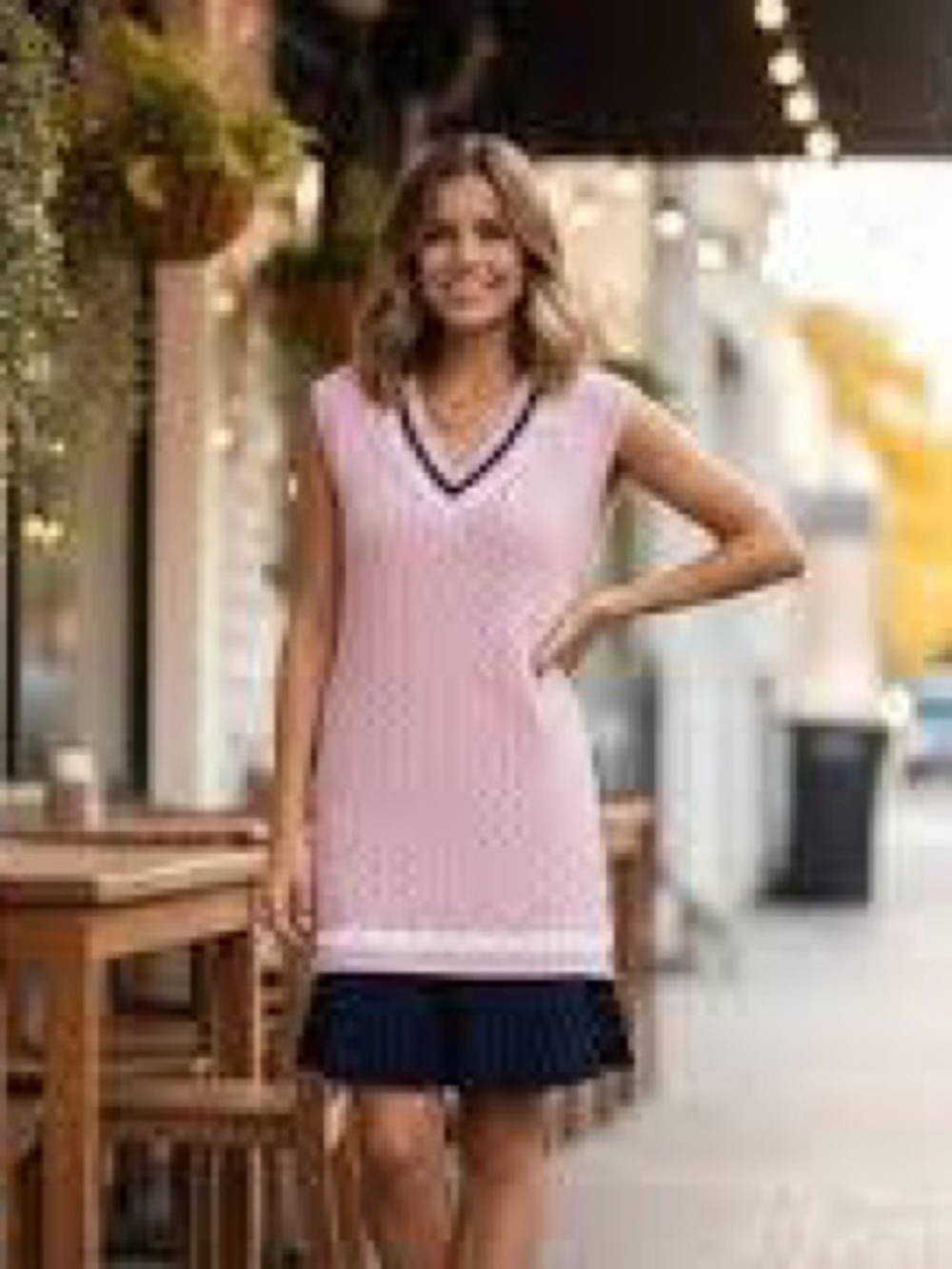 En Saison Grace pink cable knit varsity combo sweater vest mini dress NWT Small